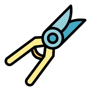 Bahçe makası simgesi renk ana hatları vektörü