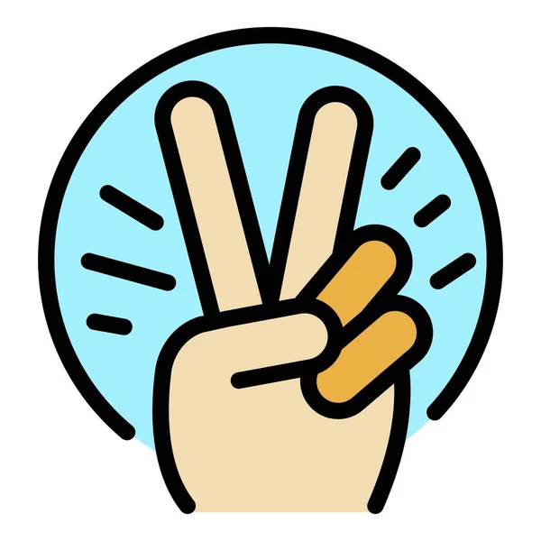 Рука два пальці значок кольору контуру вектор — стоковий вектор