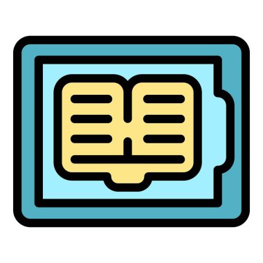 Çevrimiçi kitap simgesi renk ana hatları vektörü