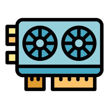 Blockchain video kartı simgesi renk ana hatları vektörü