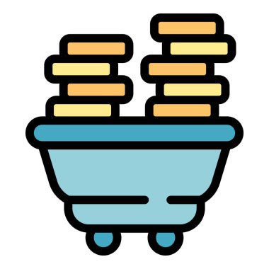 Madenli maden arabası simgesi renk ana hatları vektörünü engelle