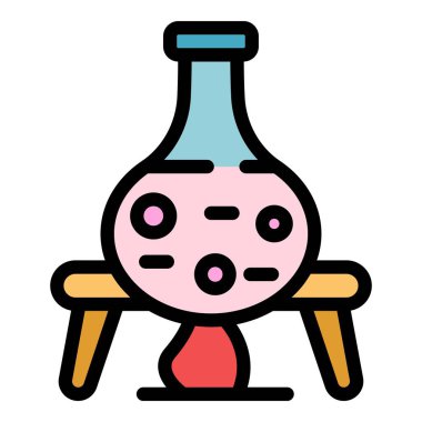 Biyoloji yanan şişe simgesi renk ana hatları vektörü