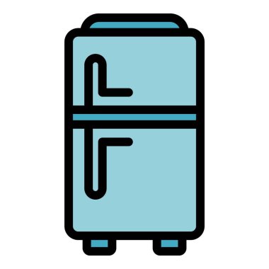 Mutfak buzdolabı simgesi renk ana hatları vektörü