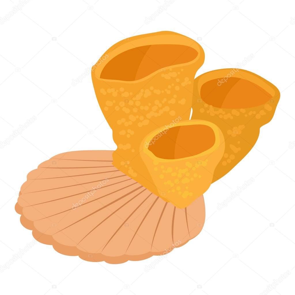 Sea world icon isometric vector. Sponge coral porifera and scallop sea shell