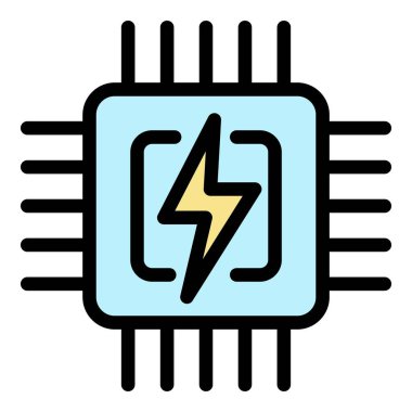 Akıllı ev işlemci simgesi renk ana hatları vektörü