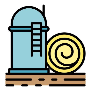 Çiftlik buğday ambarı simgesi renk ana hatları vektörü