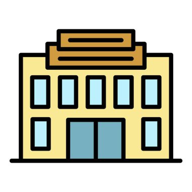 Sergi binası simgesi rengi ana hatları vektörü