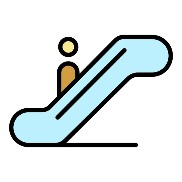 Mann auf Rolltreppe Symbolfarbe Umrissvektor — Stockvektor