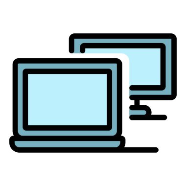 Bilgisayar çöp simgesi renk ana hatları vektörü