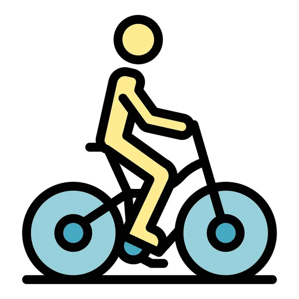 Άνθρωπος ιππασία ποδήλατο εικονίδιο χρώμα διάνυσμα περίγραμμα — Διανυσματικό Αρχείο