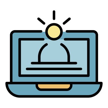 Dizüstü bilgisayar simgesi renk ana hatlı eğitim