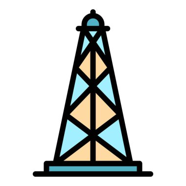 Petrol derrick simgesi renk ana hatları vektörü