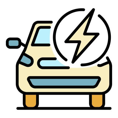 Elektrikli araba ön görünüm simgesi renk ana hatları vektörü