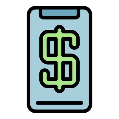 Dolar işareti akıllı telefon simgesi renk ana hatları vektörü