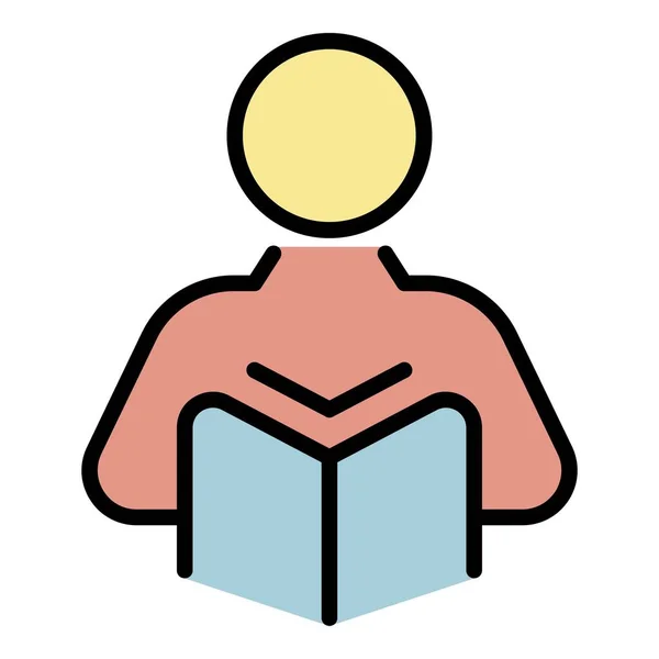 Man is reading a book icon color outline vector — Stock Vector