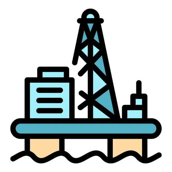 Offshore-Ölproduktion Symbol Farbe Umrissvektor — Stockvektor