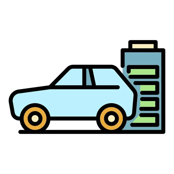 Elektrisk bil och batteri ikon färg kontur vektor — Stock vektor