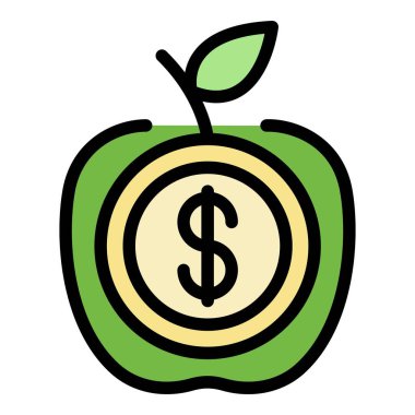 Bozuk para simgesi olan elma rengi ana hatları vektörü