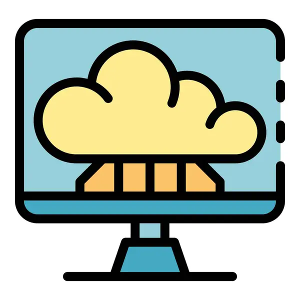 Cloud sur écran d'ordinateur icône couleur contour vecteur — Image vectorielle