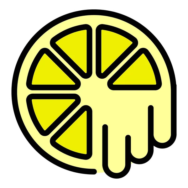 Fatia de limão com vetor de contorno de cor de ícone de gotejamento — Vetor de Stock