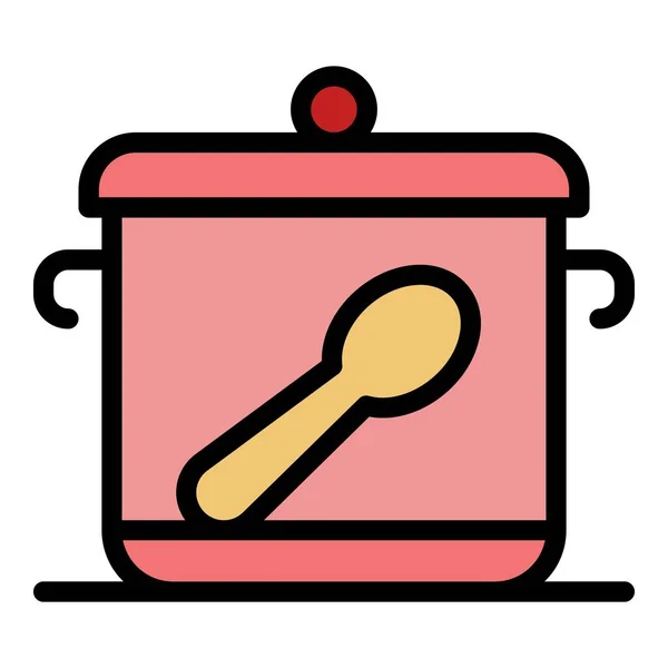 Baby food pan icon color outline vector — Stock Vector