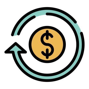 Bozuk para ve dairesel ok simgesi renk ana hatları vektörü