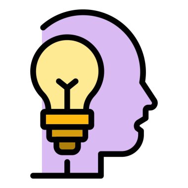 Buld fikir kafa simgesi renk ana hatları vektörü