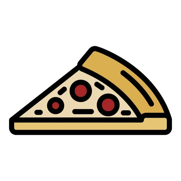 Un pedazo de pizza con icono de salchicha color contorno vector — Archivo Imágenes Vectoriales