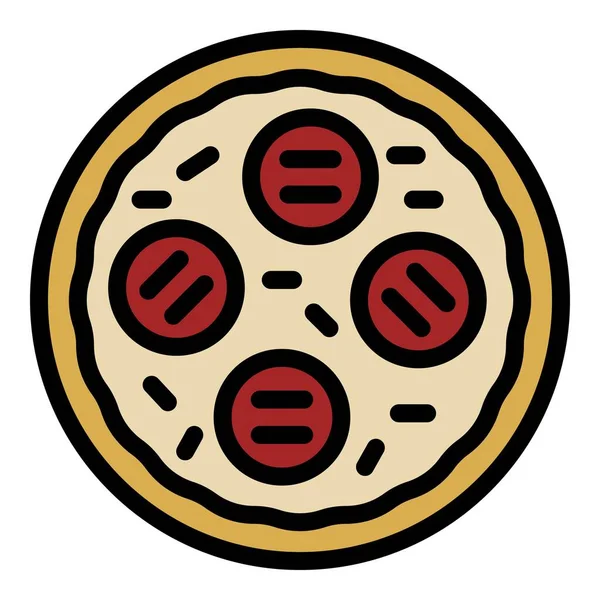 Salami pizza εικονίδιο χρώμα διάνυσμα περίγραμμα — Διανυσματικό Αρχείο