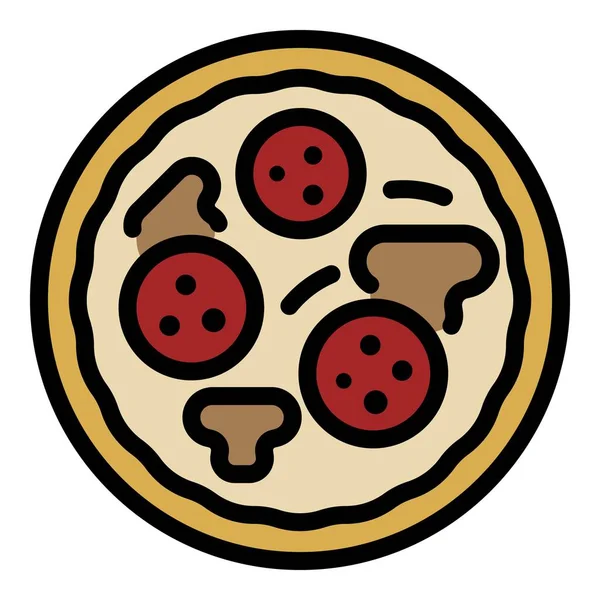 Pizza s houbami ikona barva obrysu vektor — Stockový vektor