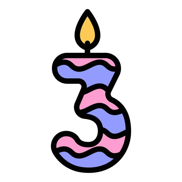 Kerze Nummer drei Symbol Farbe Umrissvektor — Stockvektor