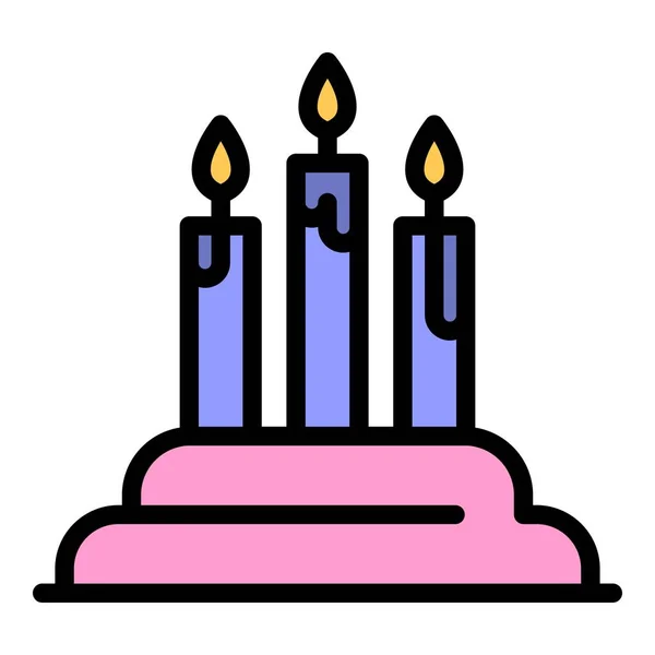 Tarta de cumpleaños con velas icono color contorno vector — Vector de stock