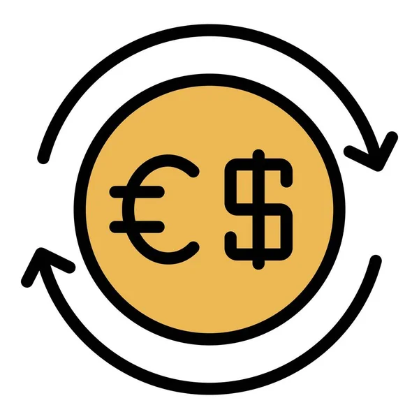 美元和欧元兑换图标彩色轮廓矢量 — 图库矢量图片