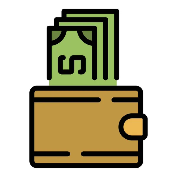 Pieniądze i ikona portfela kolor zarys wektor — Wektor stockowy