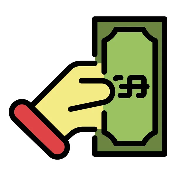 Dolar na mão ícone cor contorno vetor — Vetor de Stock