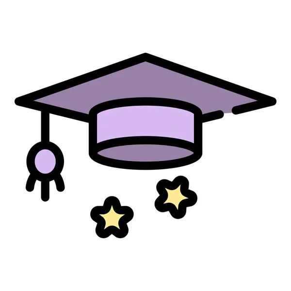 Vector de contorno de color icono sombrero graduado — Vector de stock