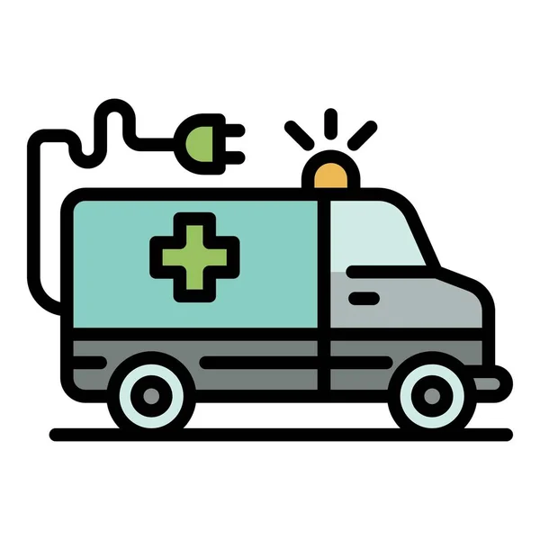 Elektrická ambulance auto ikona barva obrysu vektor — Stockový vektor