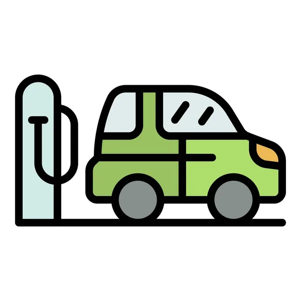 Auto an der Ladestation Symbol Farbe Umrissvektor — Stockvektor
