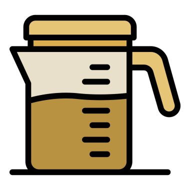 Silindirik kahve sürahi simgesi renk ana hatları vektörü