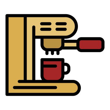 Kahve makinesi yan görünüm simgesi renk ana hatları vektörü