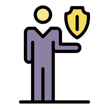 Avuç içi simgesi renk ana hatları üzerinde insan ve kalkan