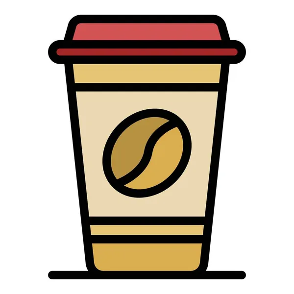 Plastic kopje koffie pictogram kleur omtrek vector — Stockvector