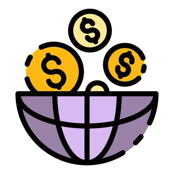 Globo e ícone de moeda vetor de contorno de cor —  Vetores de Stock