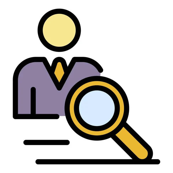 Businessman and magnifier icon color outline vector — Stock Vector