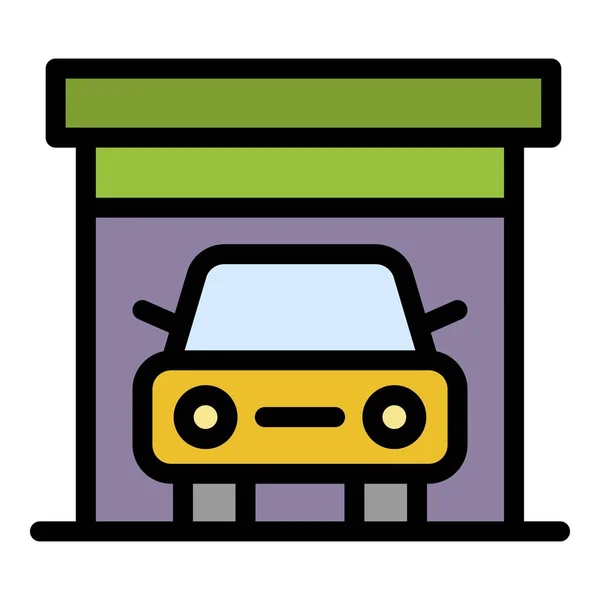 Bil i garaget ikonen färg kontur vektor — Stock vektor