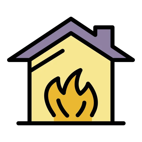 Casa y fuego icono color contorno vector — Vector de stock
