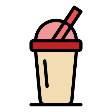 Şeffaf plastik bardak simgesi renk ana hatları vektörü