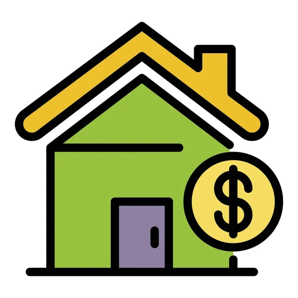 Ev ve dolar simgesi renk ana hatları vektörü — Stok Vektör