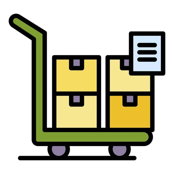 Boxes on cart icon color outline vector — Stock Vector