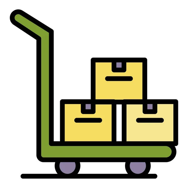 Parcel cart icon color outline vector — Stock Vector